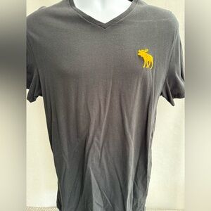 Abercrombie & Fitch Black V-Neck Tee with Yellow Moose Emblem
